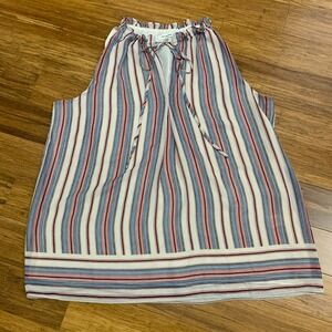 MAX STUDIO Striped Halter Top Womens Size Large Beige Sleeveless Tie Neck Blouse